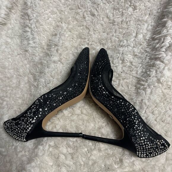 NINA RYOKO FABRIC BLACK CRYSTAL EMBELLISHED SLIP ON HEELS SZ8.5M - Picture 5 of 10